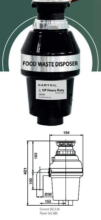 CARYSIL-HEAVY DUTY 3/4 HP FOOD WATE DISPOSAL