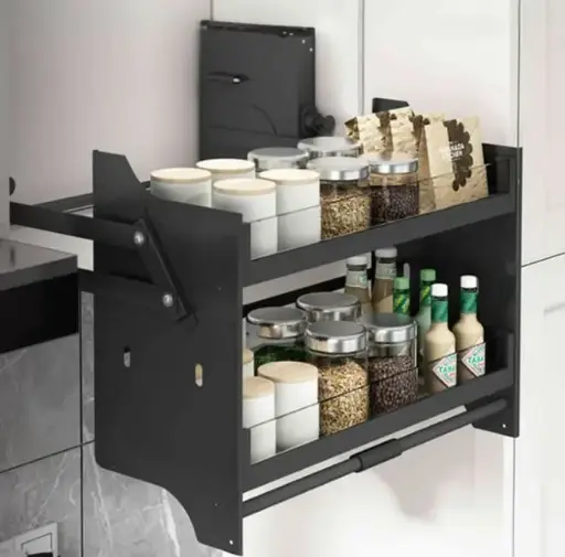 [EB-AD-GL-280B] PULL-DOWN ORGANIZER GLASS BASKET 80CM