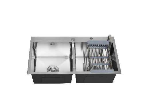 [100-B-88*45] SINK 88*45 (B) SILVER  DOUBLE BOWL